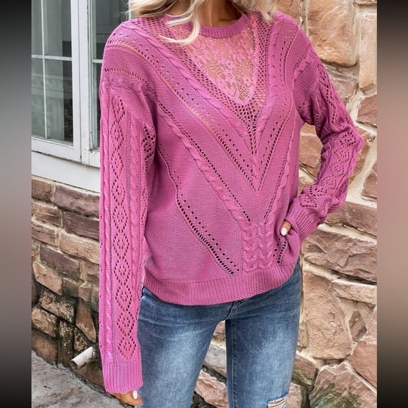 Boho Lace  detail sleeve sweater - Picture 3 of 6